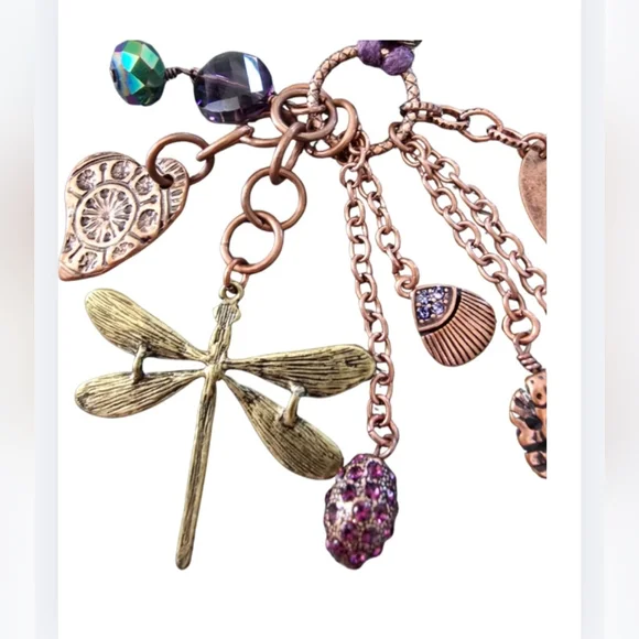 Anthropologie Mythologie Charm Necklace Dragonfly Freedom Peace Boho Purple Cord - Picture 2 of 8